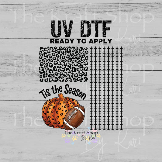UV DTF Football Tis the season leopard print and lace element 10x10 sheet bundle decal, permanent sticker. #7726