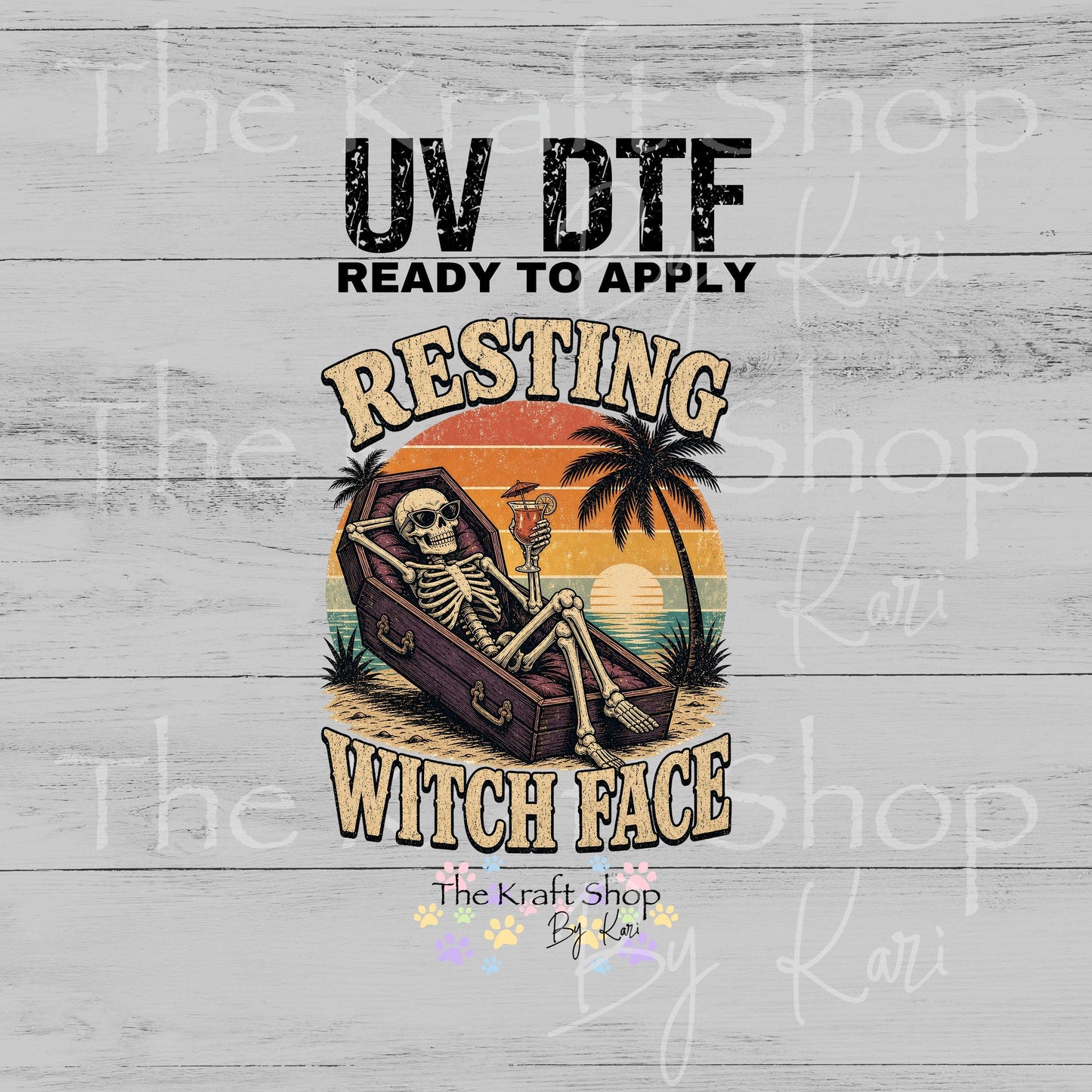 UV DTF Skeleton Resting Witch Face Summerween spooky decal #7708