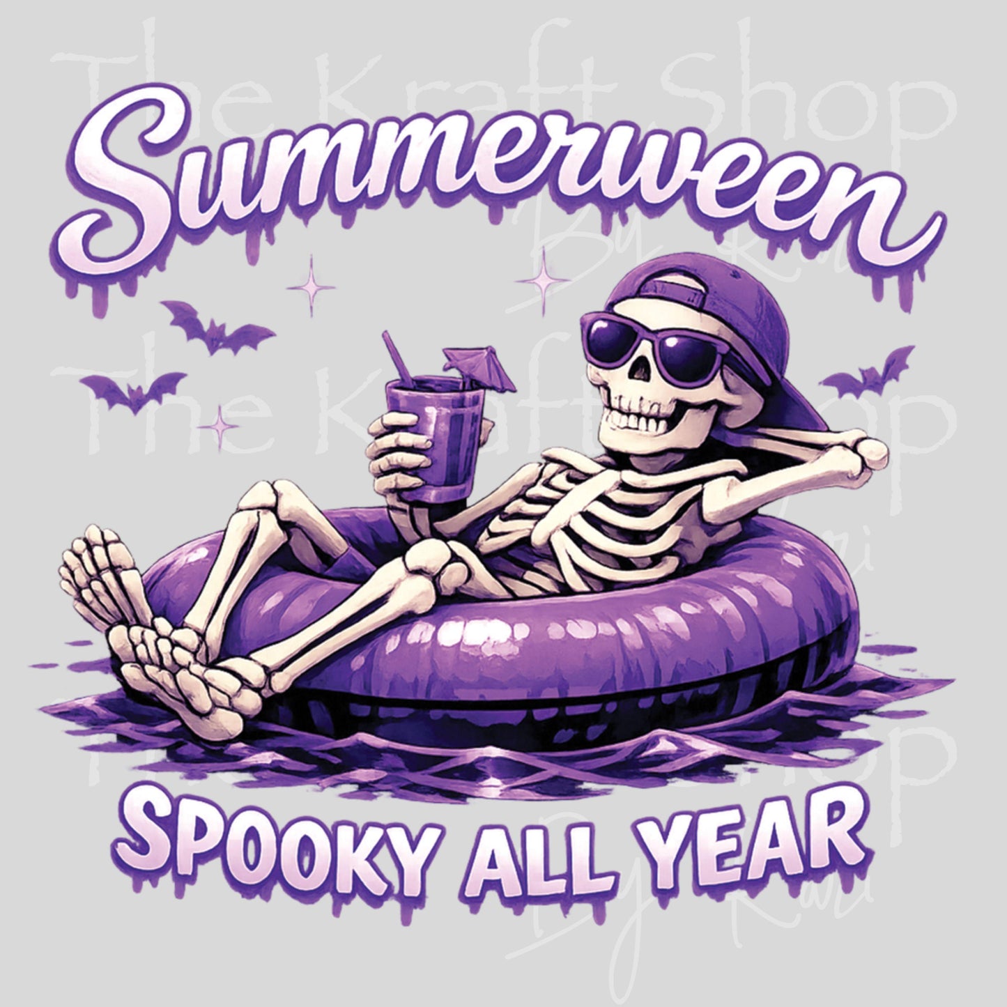 UV DTF Purple Summerween skeleton floating in a tube spooky decal #7712
