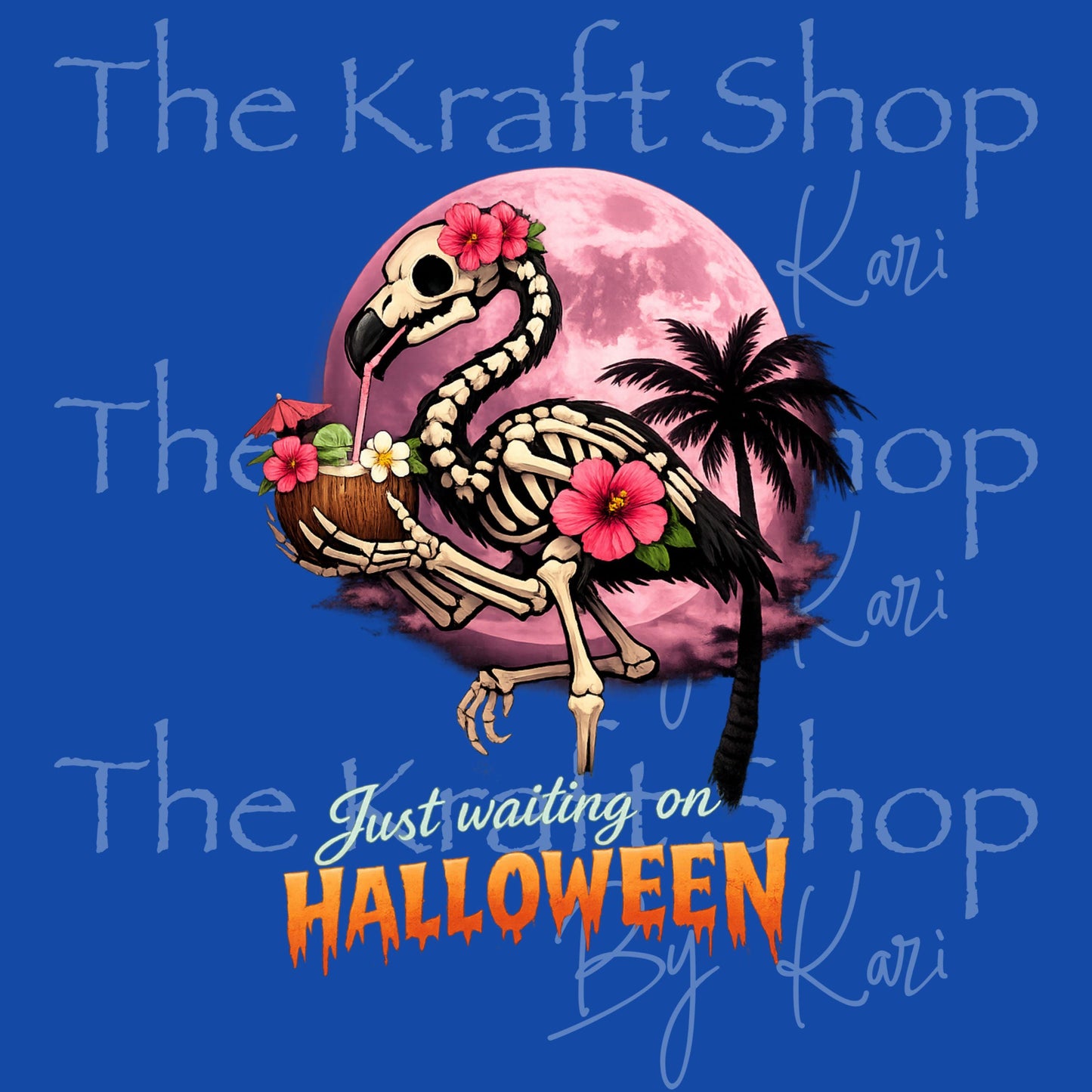 UV DTF Skeleton Flamingo Just waiting on Halloween Summerween spooky decal #7713