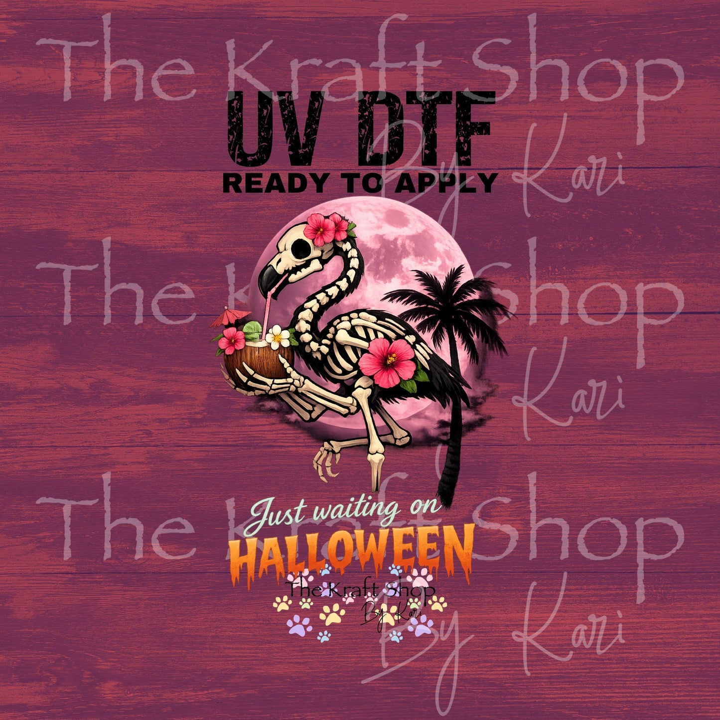 UV DTF Skeleton Flamingo Just waiting on Halloween Summerween spooky decal #7713
