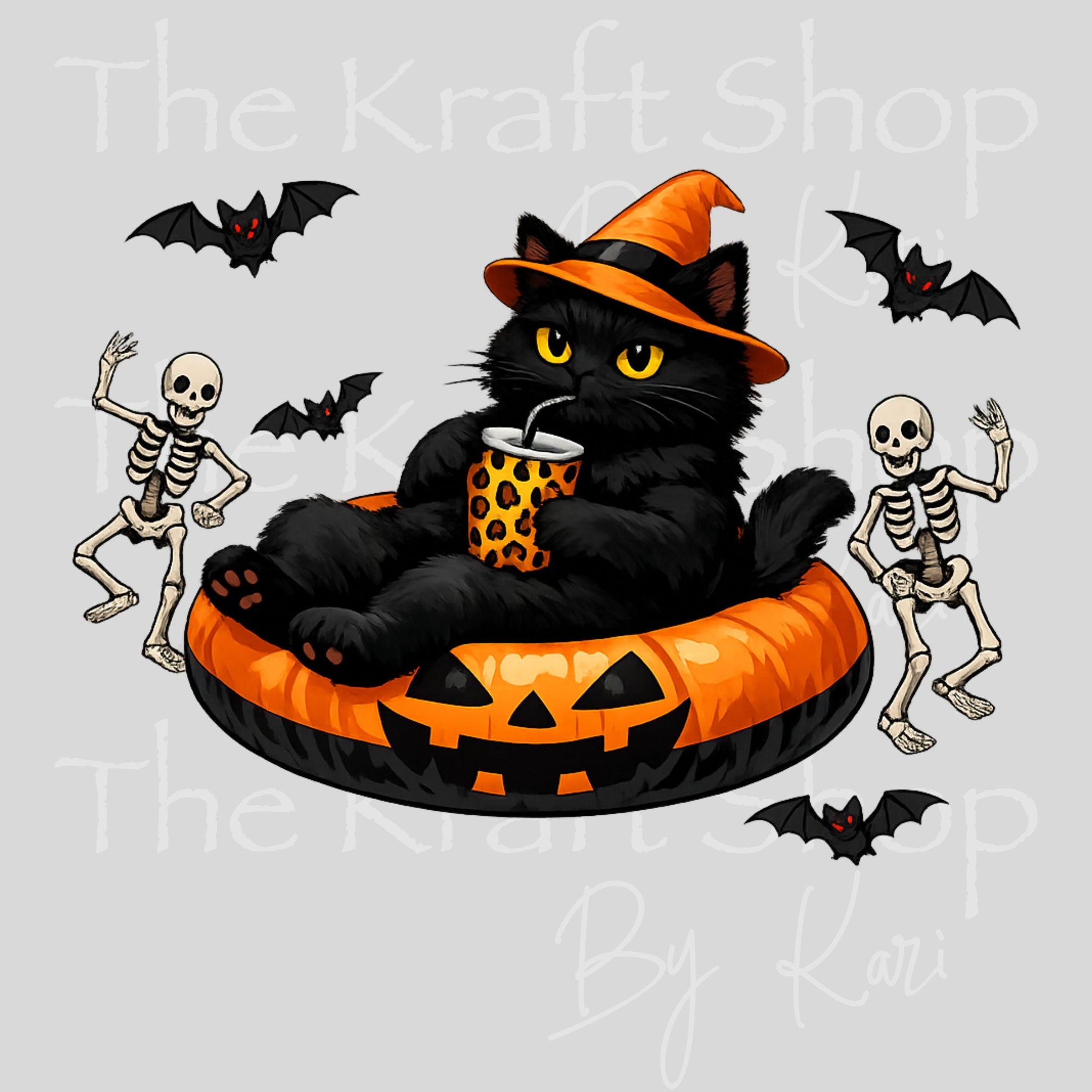 UV DTF Spooky Black Cat Floating Summerween spooky decal #7716