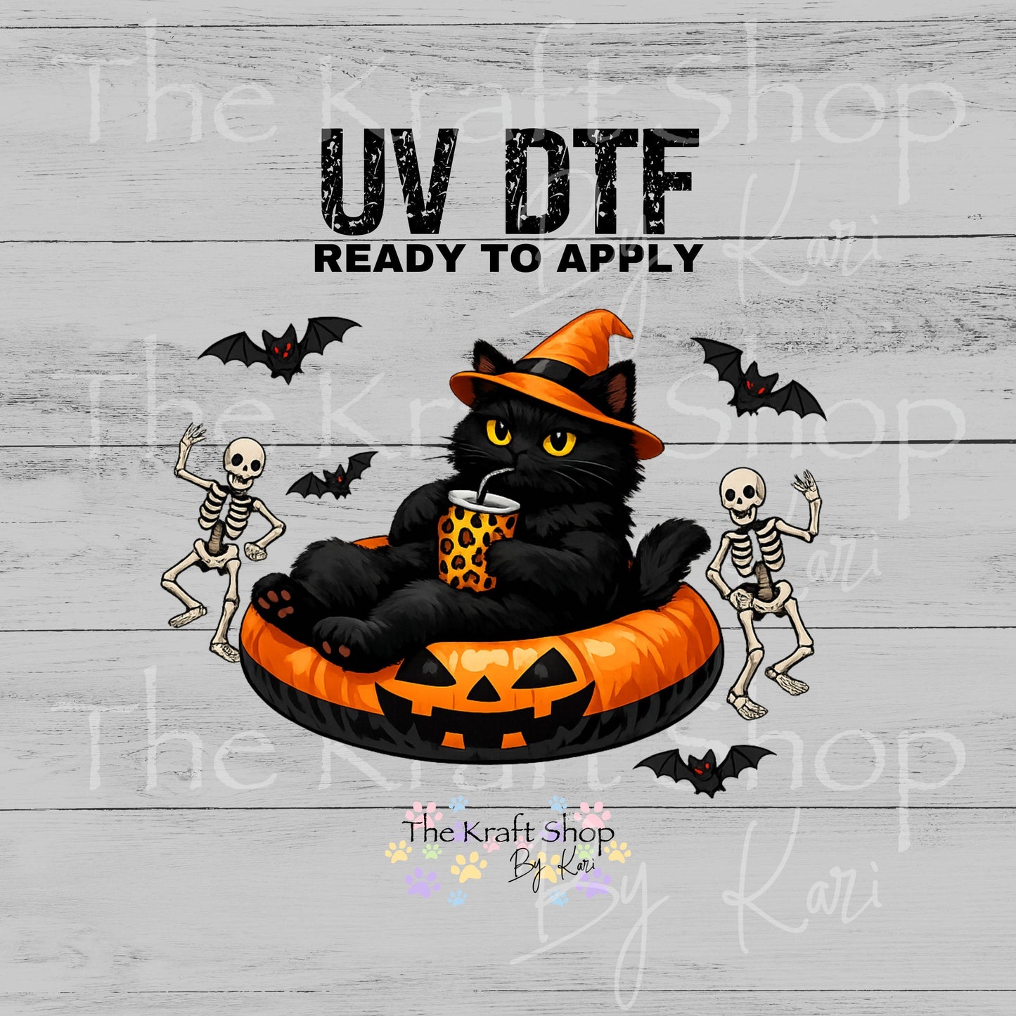 UV DTF Spooky Black Cat Floating Summerween spooky decal #7716