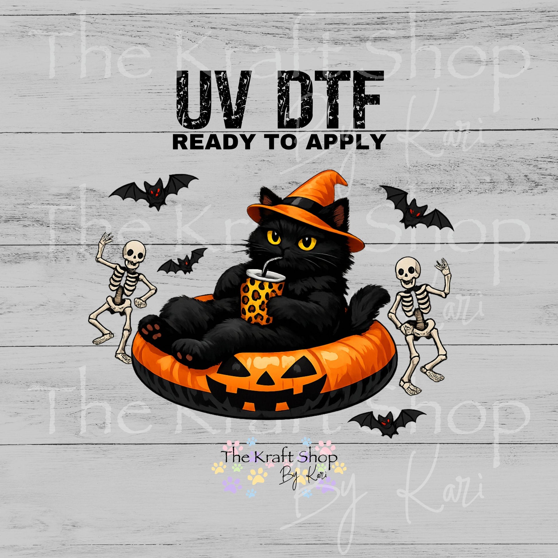 UV DTF Spooky Black Cat Floating Summerween spooky decal #7716