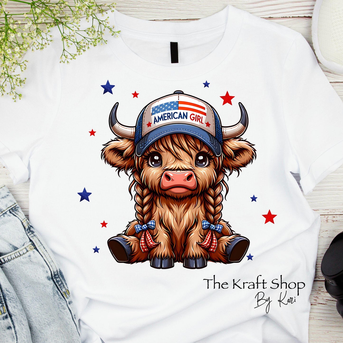 DTF ready to press transfer Trucker Hat Patriotic Cow American shirt transfer #11659