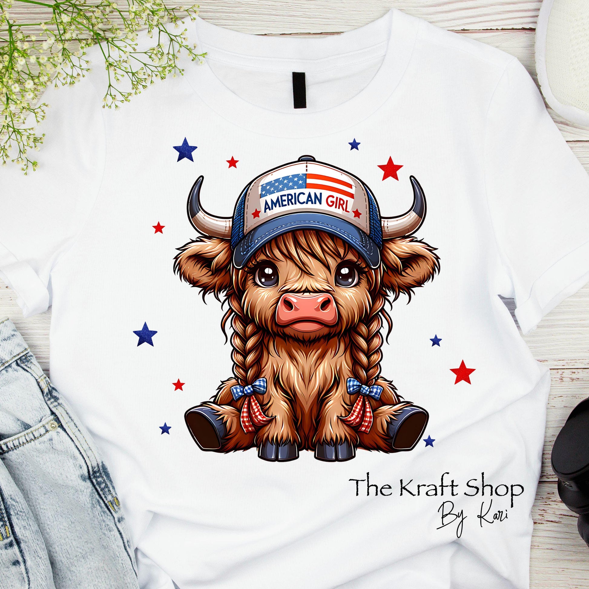 DTF ready to press transfer Trucker Hat Patriotic Cow American shirt transfer #11659