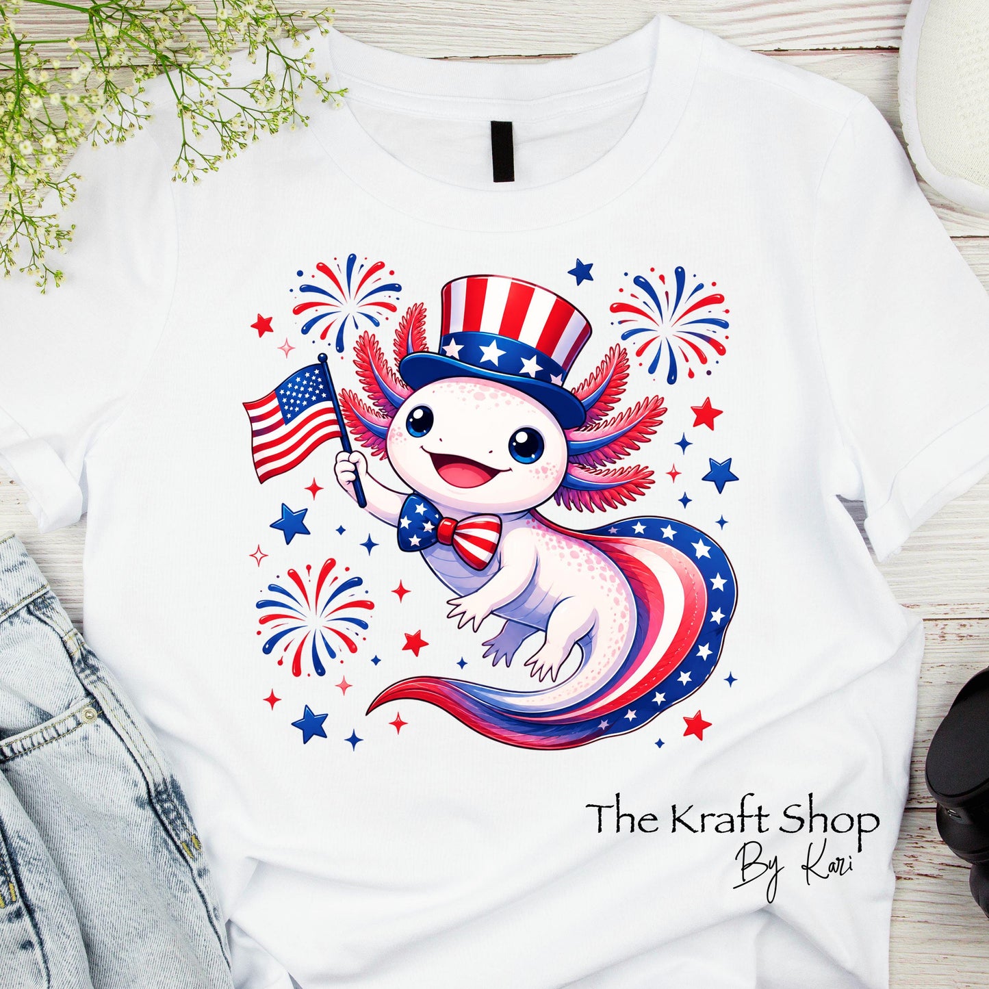 DTF ready to press transfer Axolotl 4th of July American shirt transfer #11660
