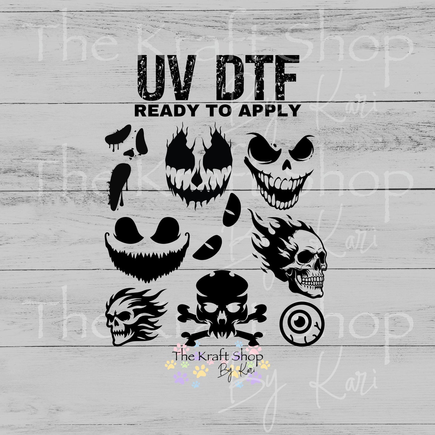 UV DTF Spooky Faces Halloween Element sheet 8x8 decal #7737