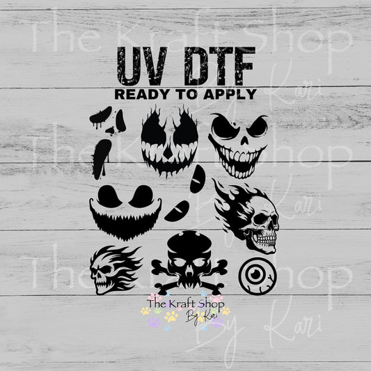 UV DTF Spooky Faces Halloween Element sheet 8x8 decal #7737