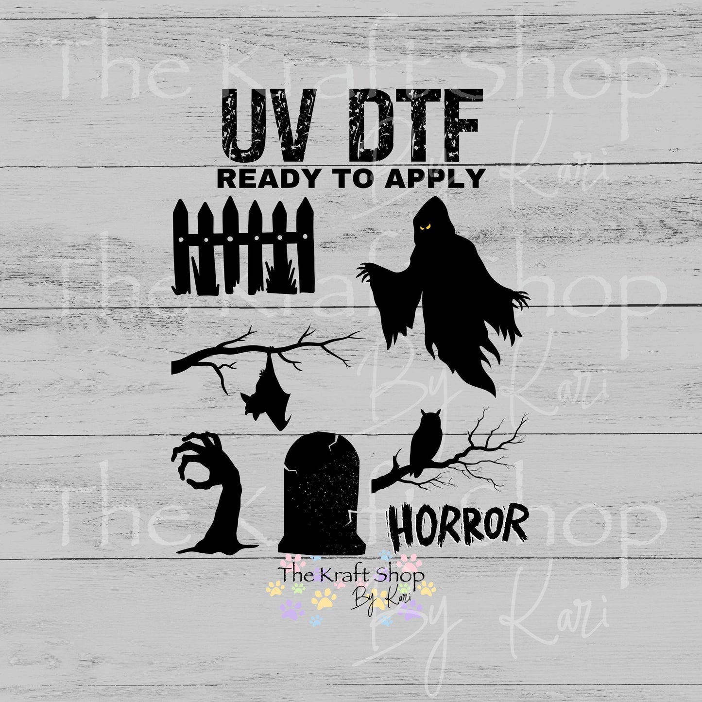 UV DTF Horror Element Spooky Halloween sheet 8x8 decal #7741