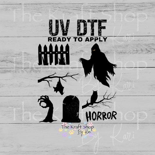UV DTF Horror Element Spooky Halloween sheet 8x8 decal #7741