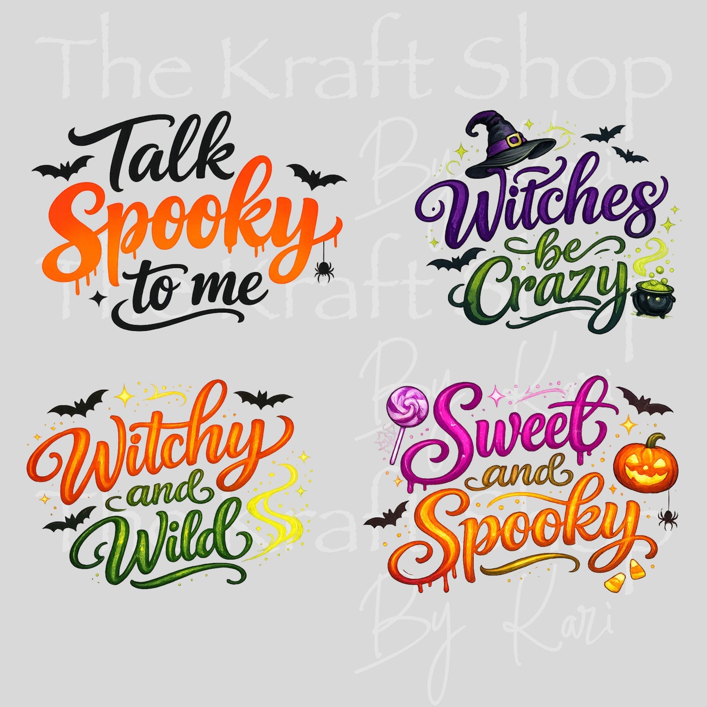 UV DTF Talk Spooky To Me, Witches Be Crazy, Witchy and Wild, Sweet and Spooky Halloween decals 4pk, permanent sticker.#7748