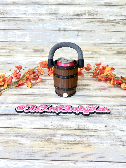 3D printed Rustic barrel with handle 12oz can holder. Ready to ship.
