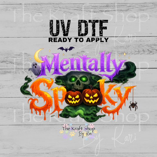 UV DTF Mentally Spooky bats and pumpkins Halloween decal #7722