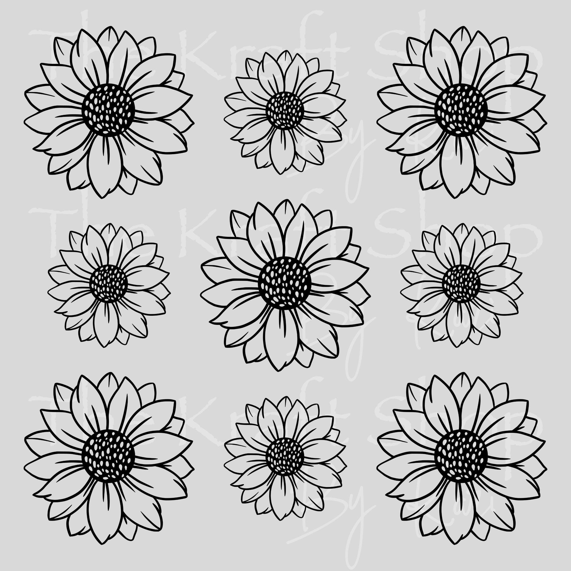 UV DTF Sticker print Black Line Sunflowers Element sheet 8x8 decal, tumbler decal, permanent sticker. #10531