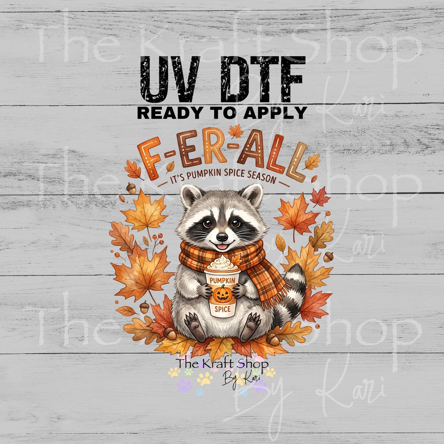 UV DTF Ferall Raccoon Fall leaves decal #7723