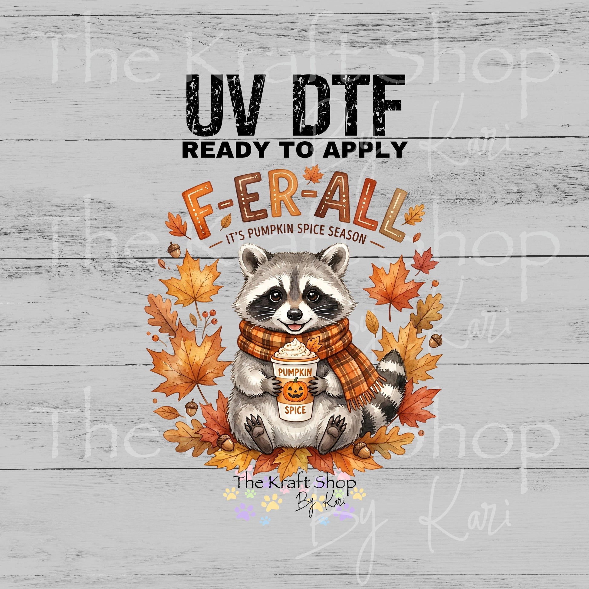 UV DTF Ferall Raccoon Fall leaves decal #7723