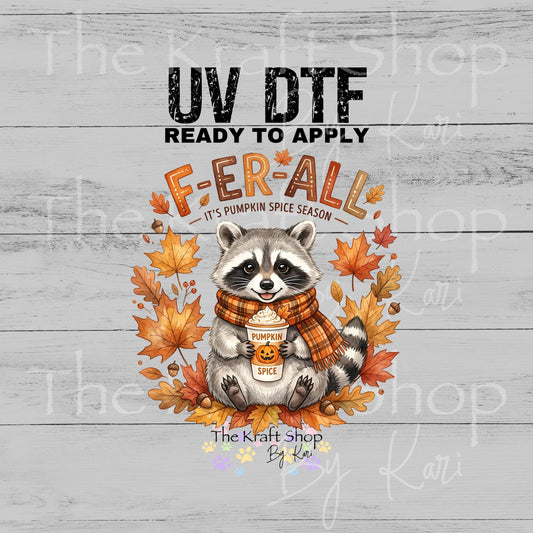 UV DTF Ferall Raccoon Fall leaves decal #7723