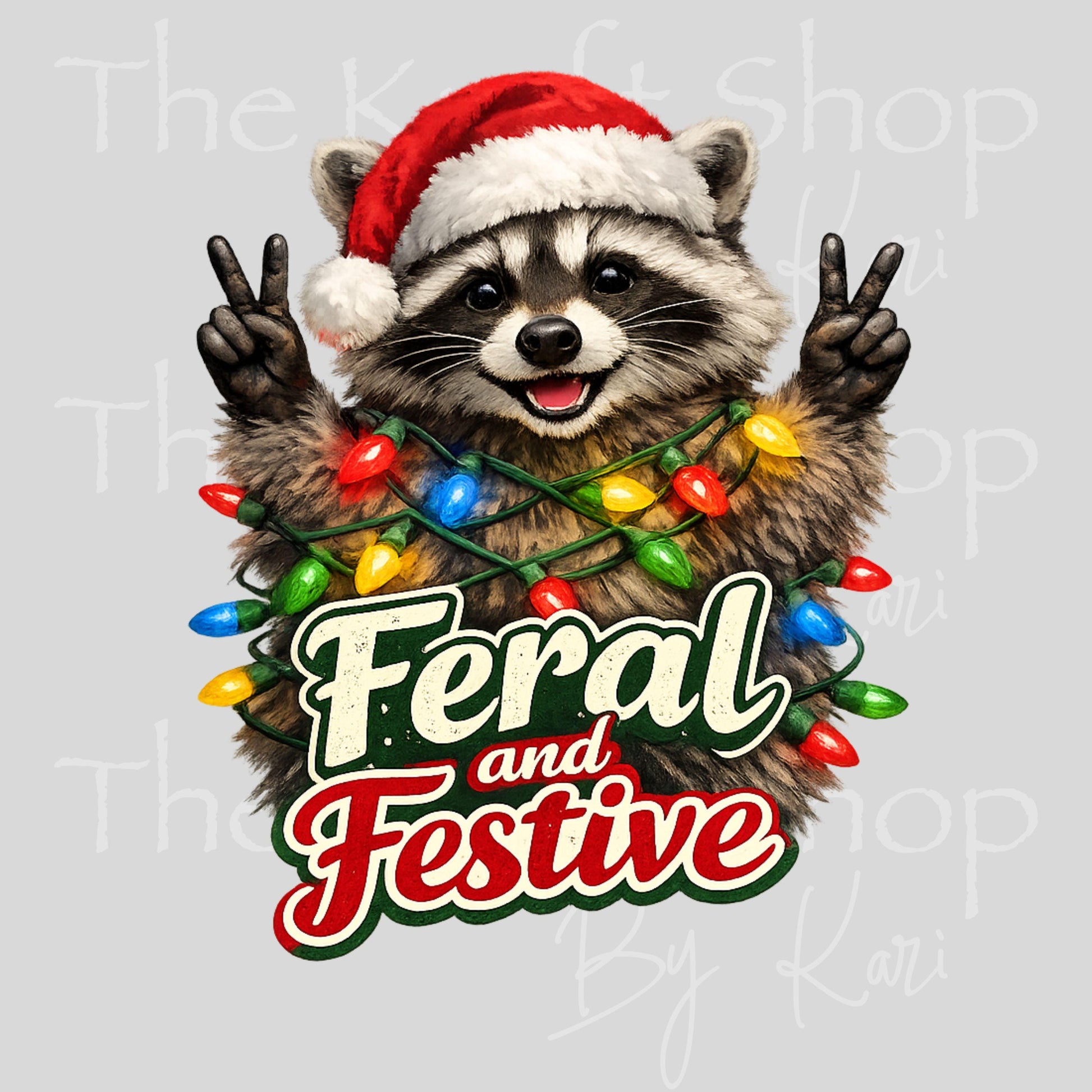 UV DTF Feral and festive raccoon Christmas anxiety sarcastic Christmas decal #7732