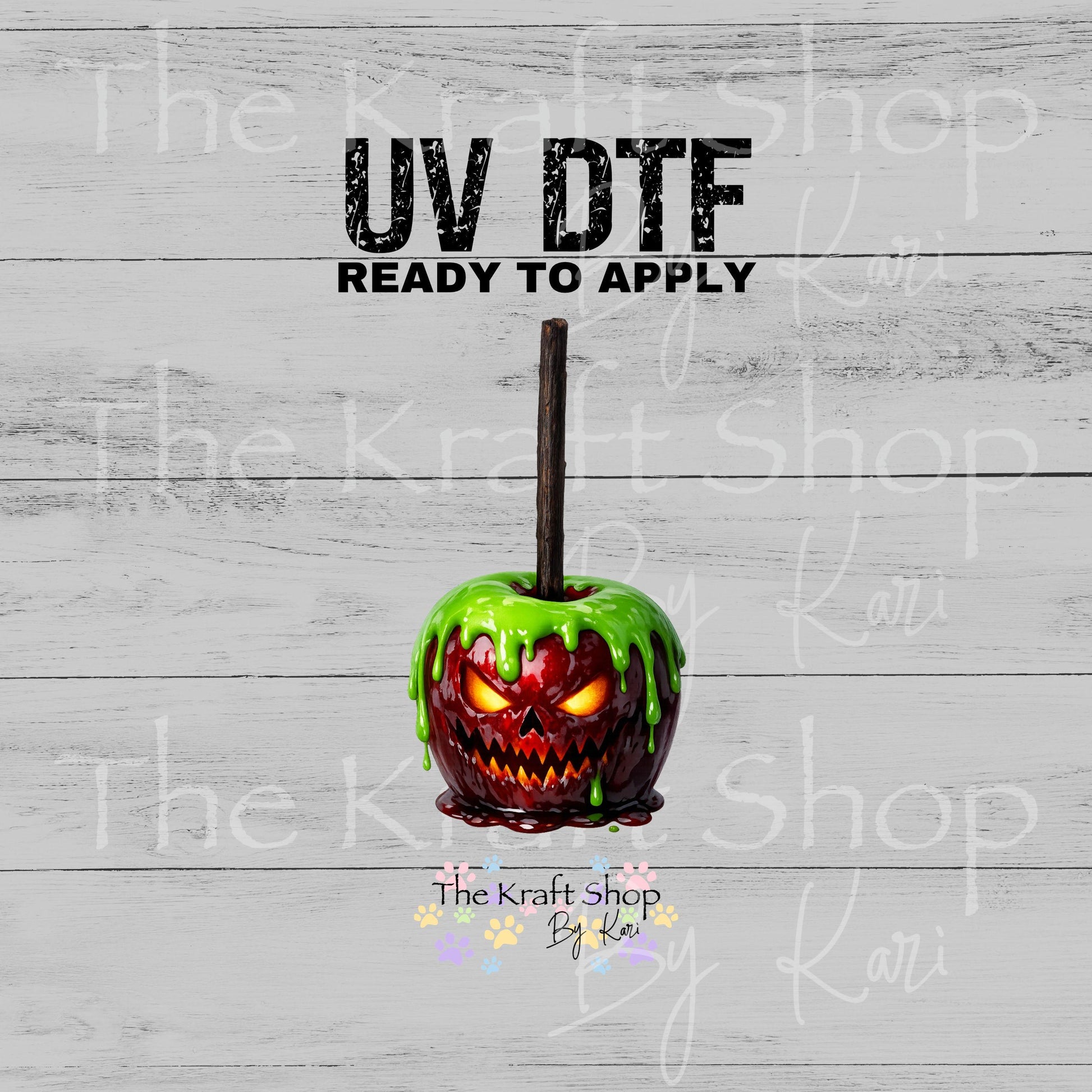 UV DTF Sticker print Spooky Candy Apple on a stick permanent decal #7750