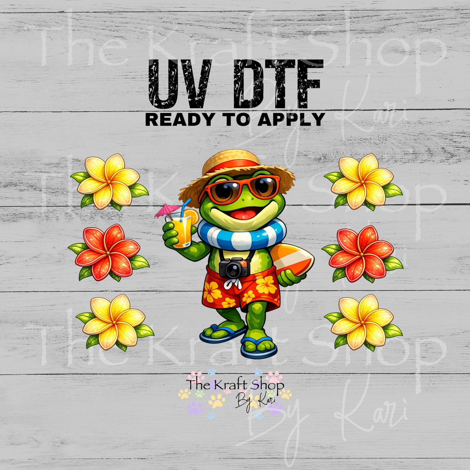 UV DTF Sticker print Beach Frog with flowers mixed media Element sheet decal #1159
