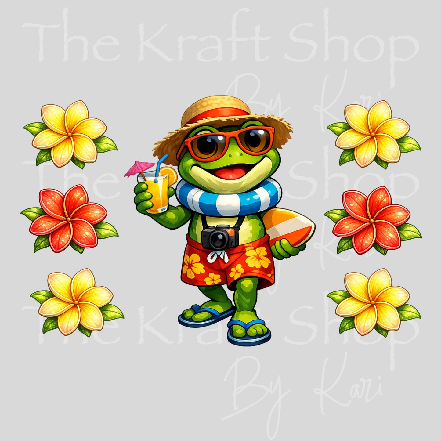 UV DTF Sticker print Beach Frog with flowers mixed media Element sheet decal #1159