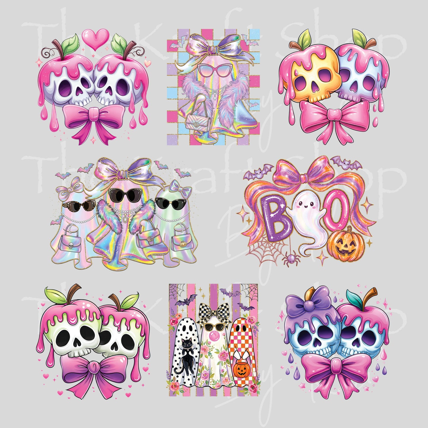 UV DTF Candy Apple Skulls and Ghosts mixed media bundle of decals Element sheet #7751