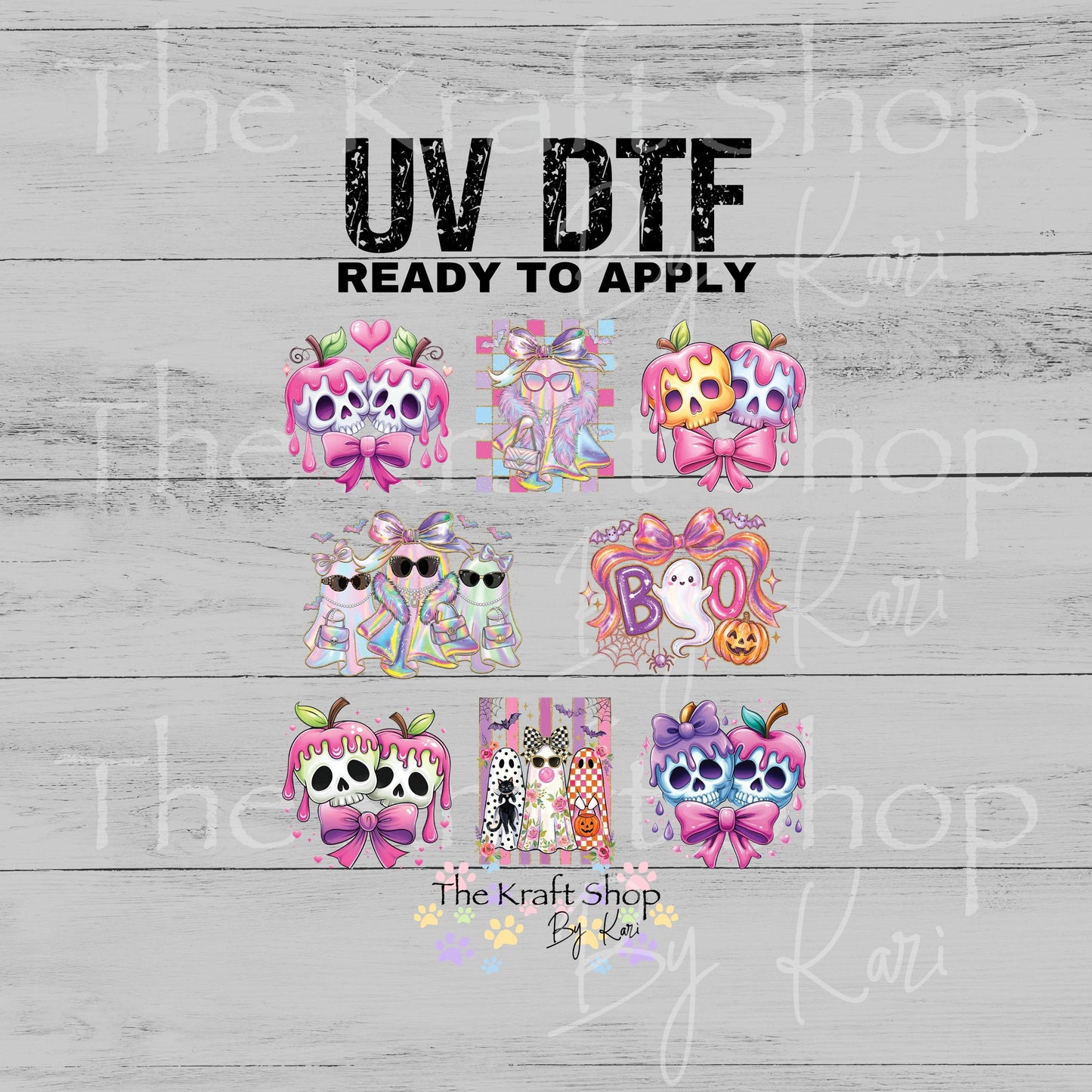 UV DTF Candy Apple Skulls and Ghosts mixed media bundle of decals Element sheet #7751