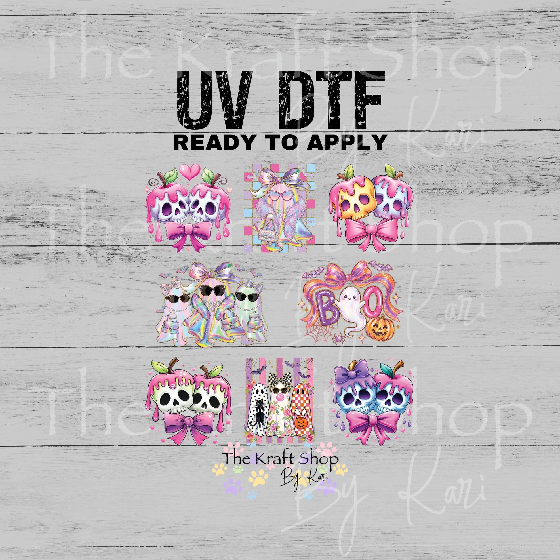 UV DTF Candy Apple Skulls and Ghosts mixed media bundle of decals Element sheet #7751
