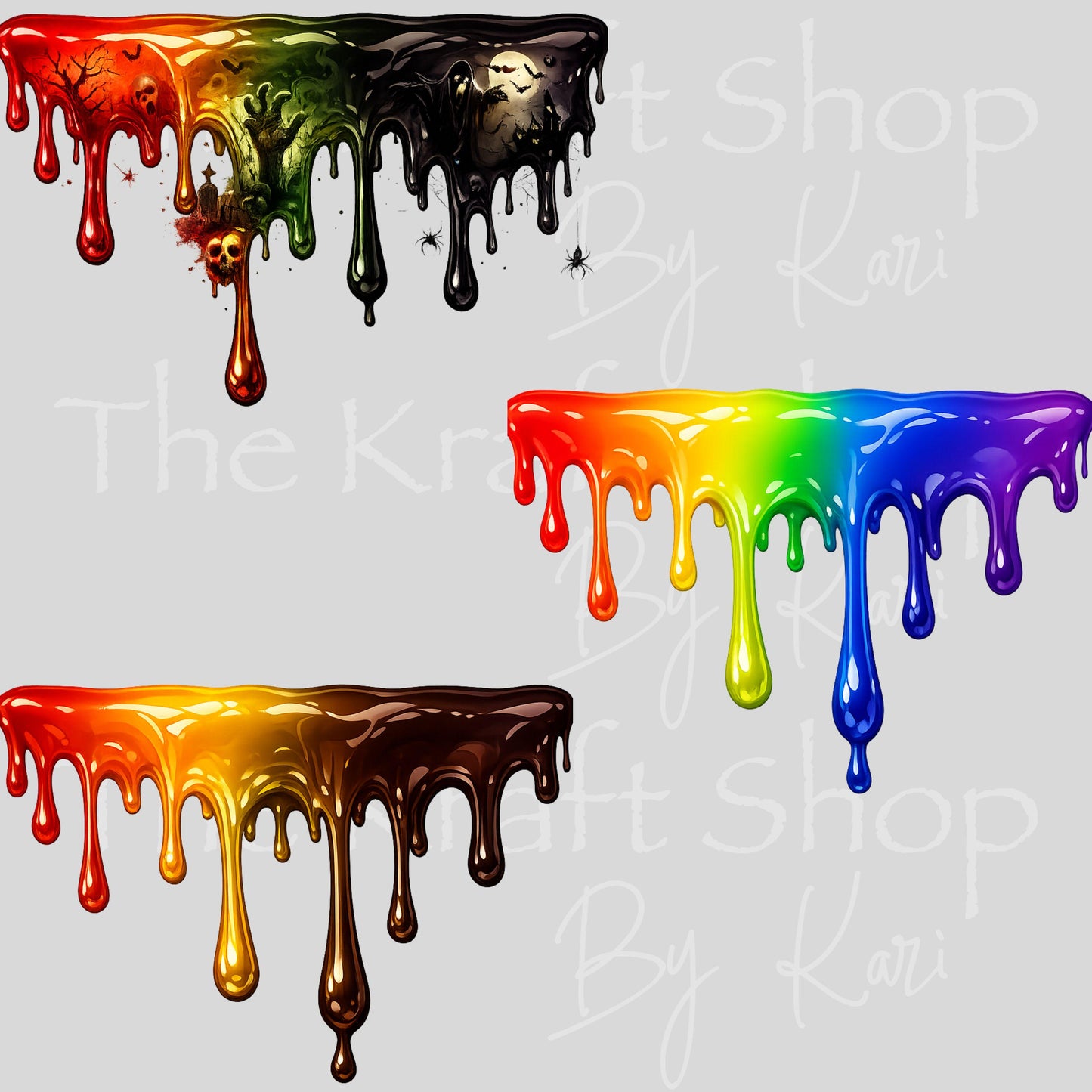 UV DTF Horror scene, fall or rainbow Slime Drip Element Spooky Halloween sheet decal #7752