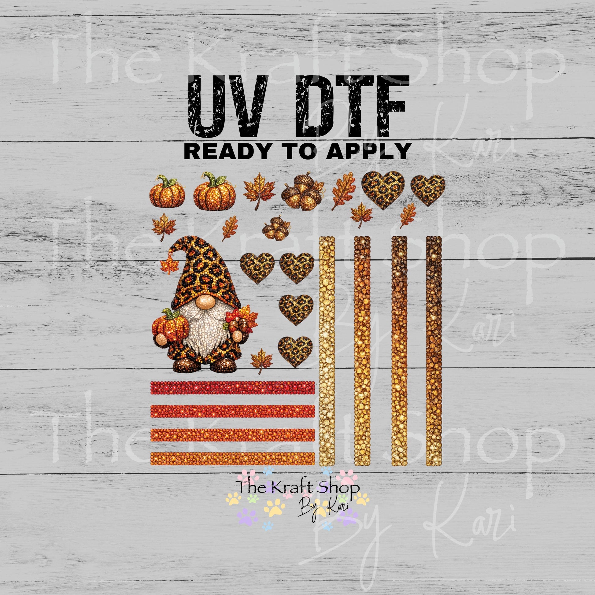 UV DTF Rhinestone Cheetah Gnome Element sheet 8x8 decal #7734