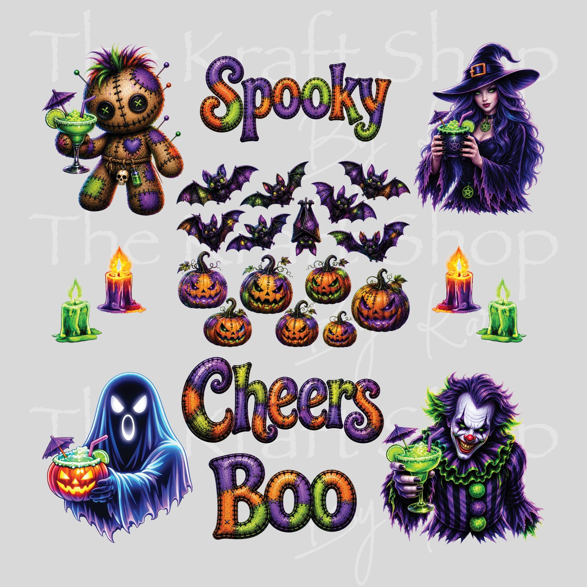 UV DTF Spooky Cheers Boo Halloween patchwork letters element 10x10 sheet bundle decal, permanent sticker. #7735
