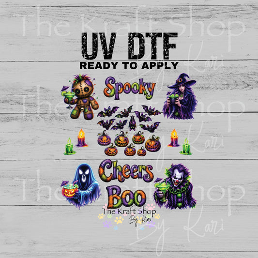 UV DTF Spooky Cheers Boo Halloween patchwork letters element 10x10 sheet bundle decal, permanent sticker. #7735