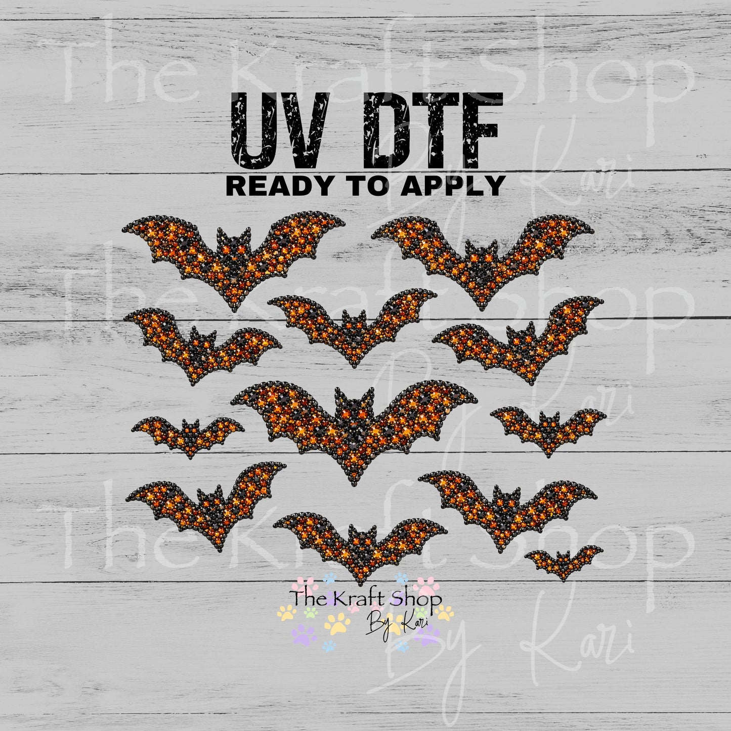UV DTF Rhinestone Halloween Bats Element sheet 8x6 decal #7736