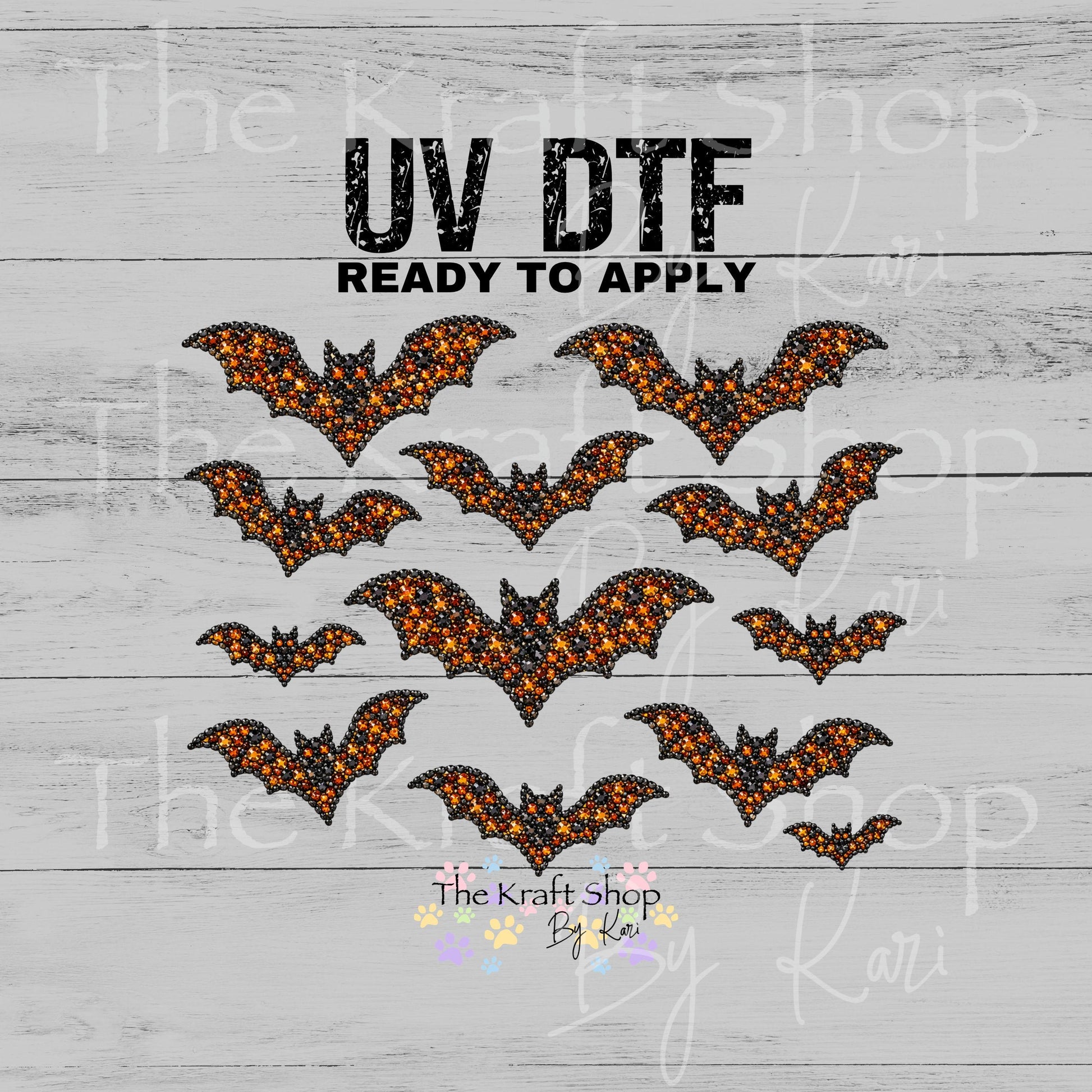 UV DTF Rhinestone Halloween Bats Element sheet 8x6 decal #7736