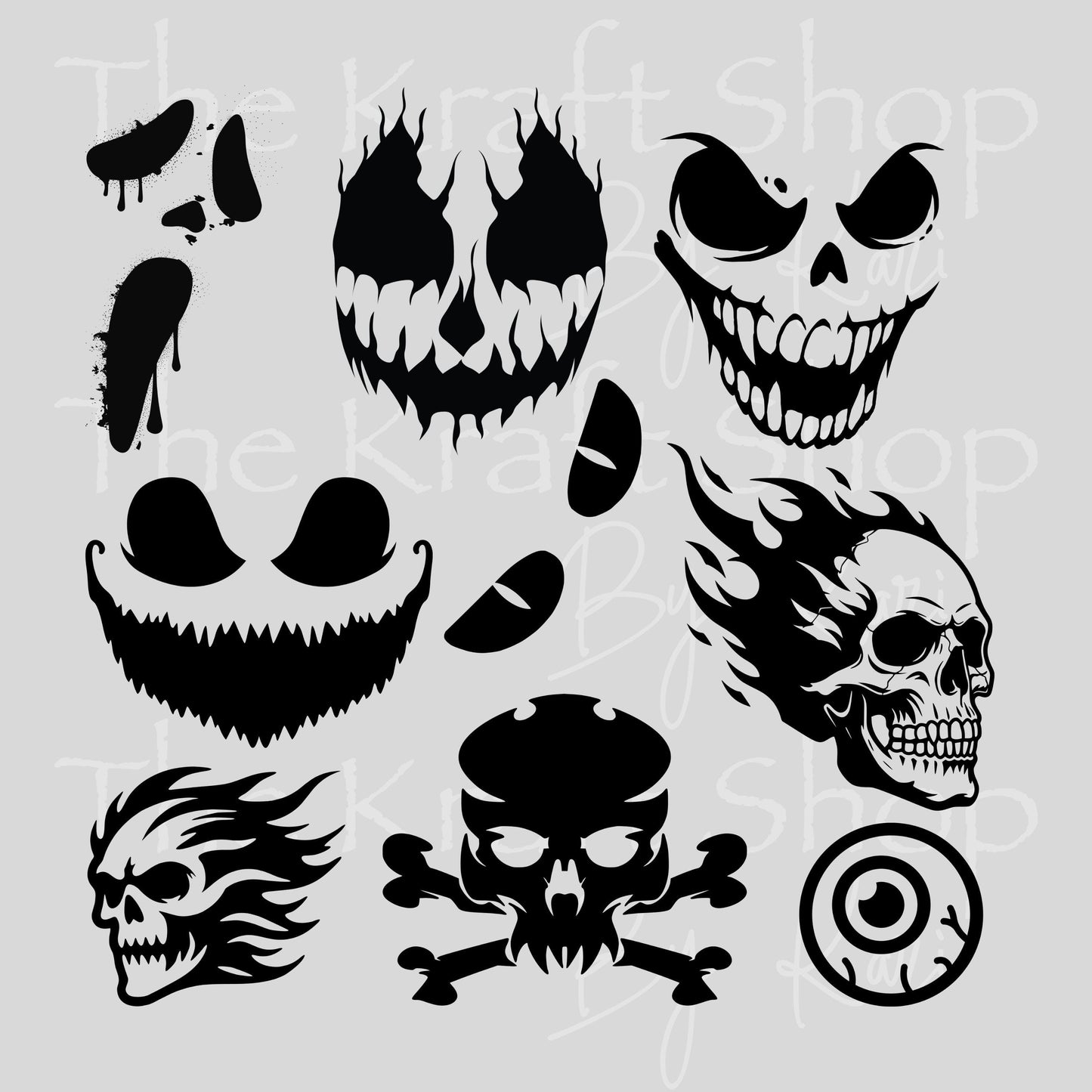 UV DTF Spooky Faces Halloween Element sheet 8x8 decal #7737
