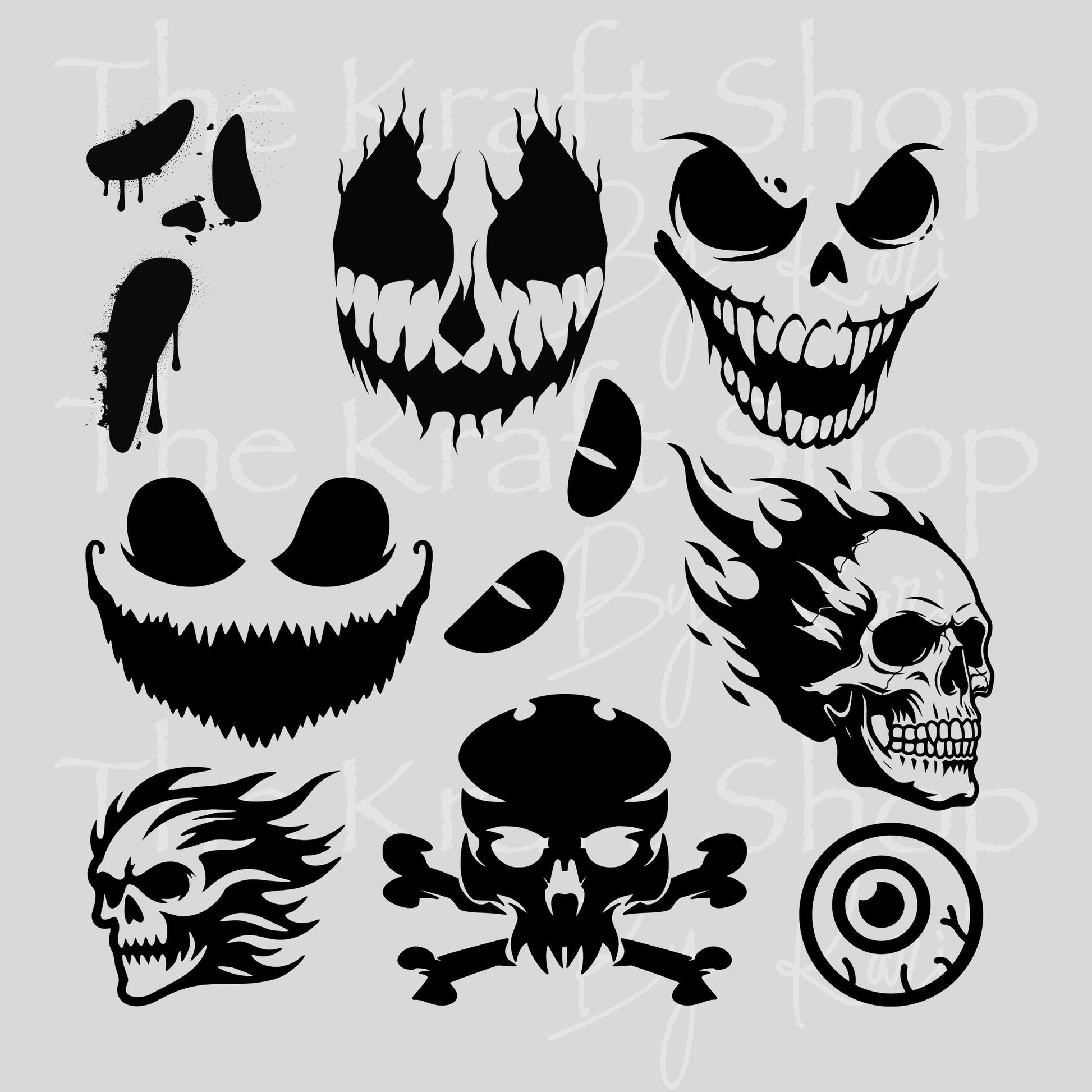 UV DTF Spooky Faces Halloween Element sheet 8x8 decal #7737