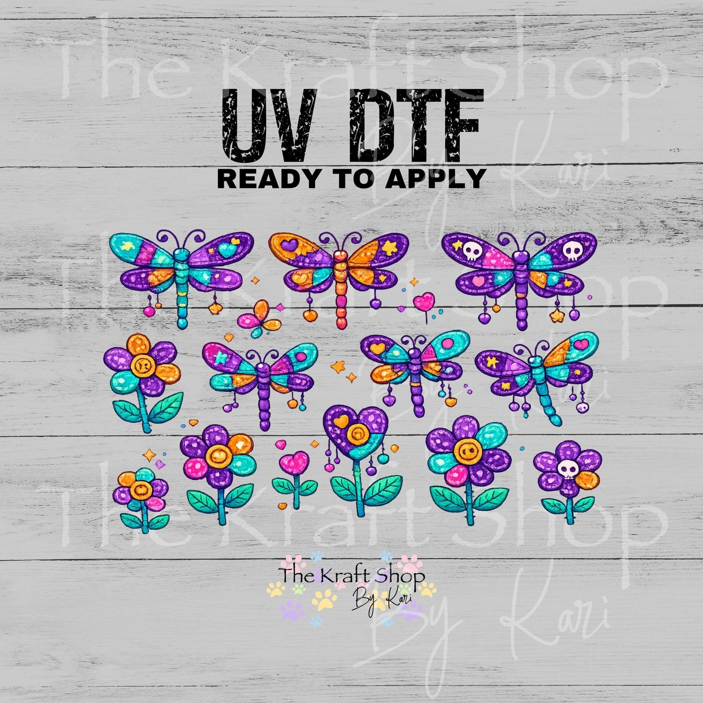 UV DTF Colorful Dragonfly or Butterfly patchwork style sheet 6x4 decal #10534