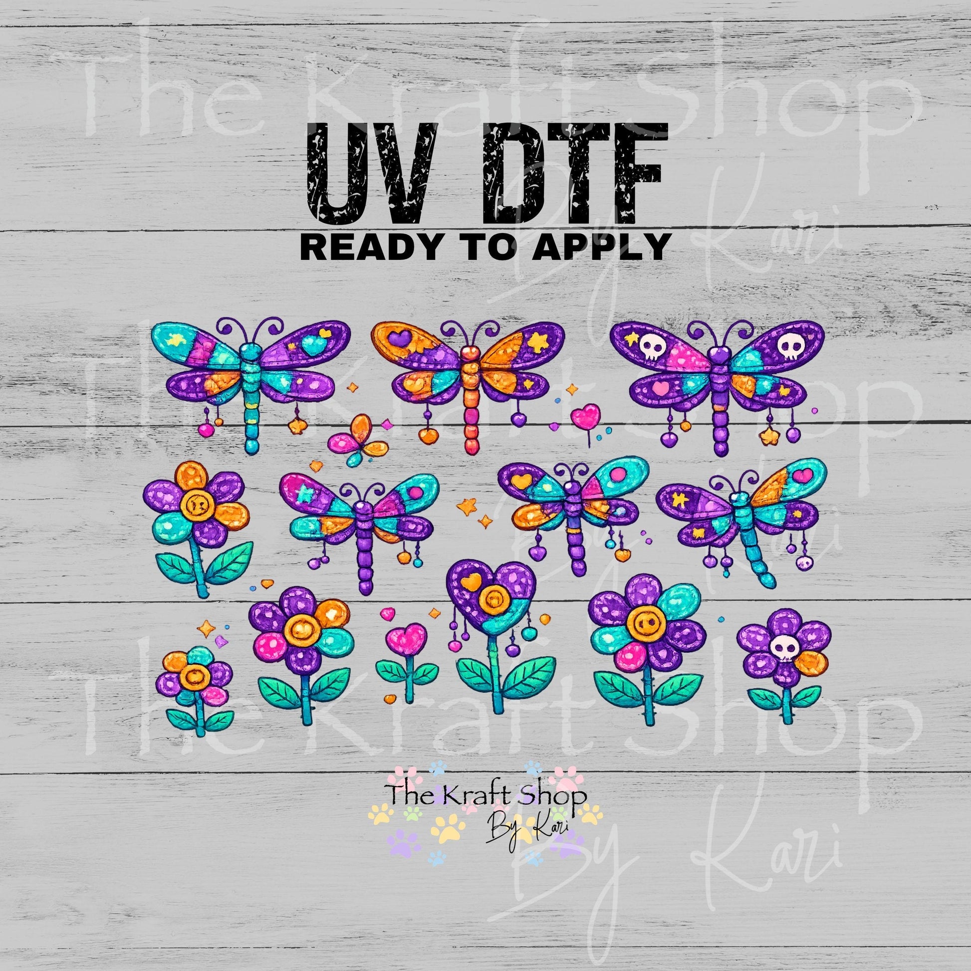 UV DTF Colorful Dragonfly or Butterfly patchwork style sheet 6x4 decal #10534