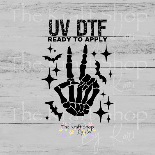 UV DTF Halloween Skeleton Peace Sign humor decal #7745