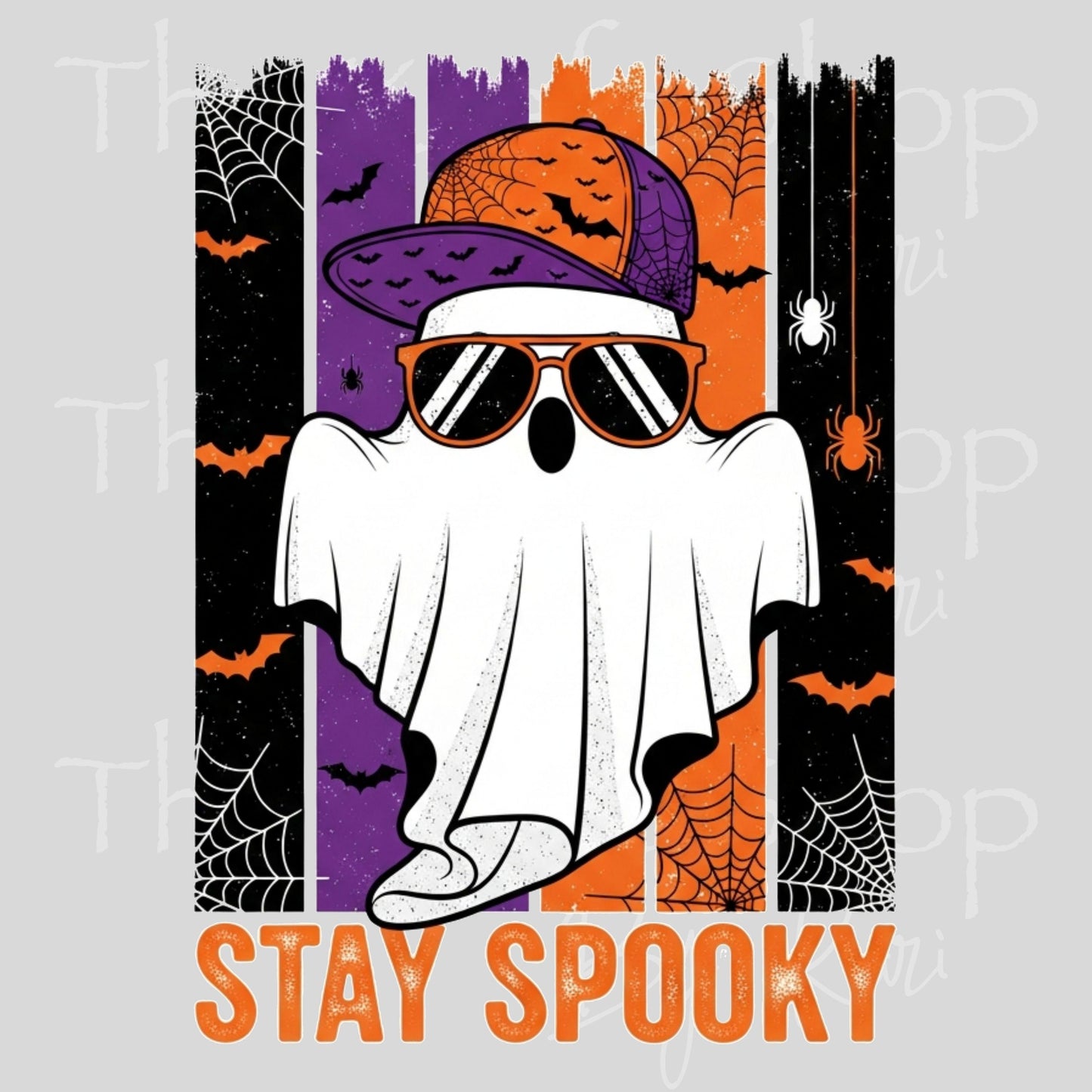 UV DTF Stay Spooky Ghost with Hat and stripe background Halloween decal #7753