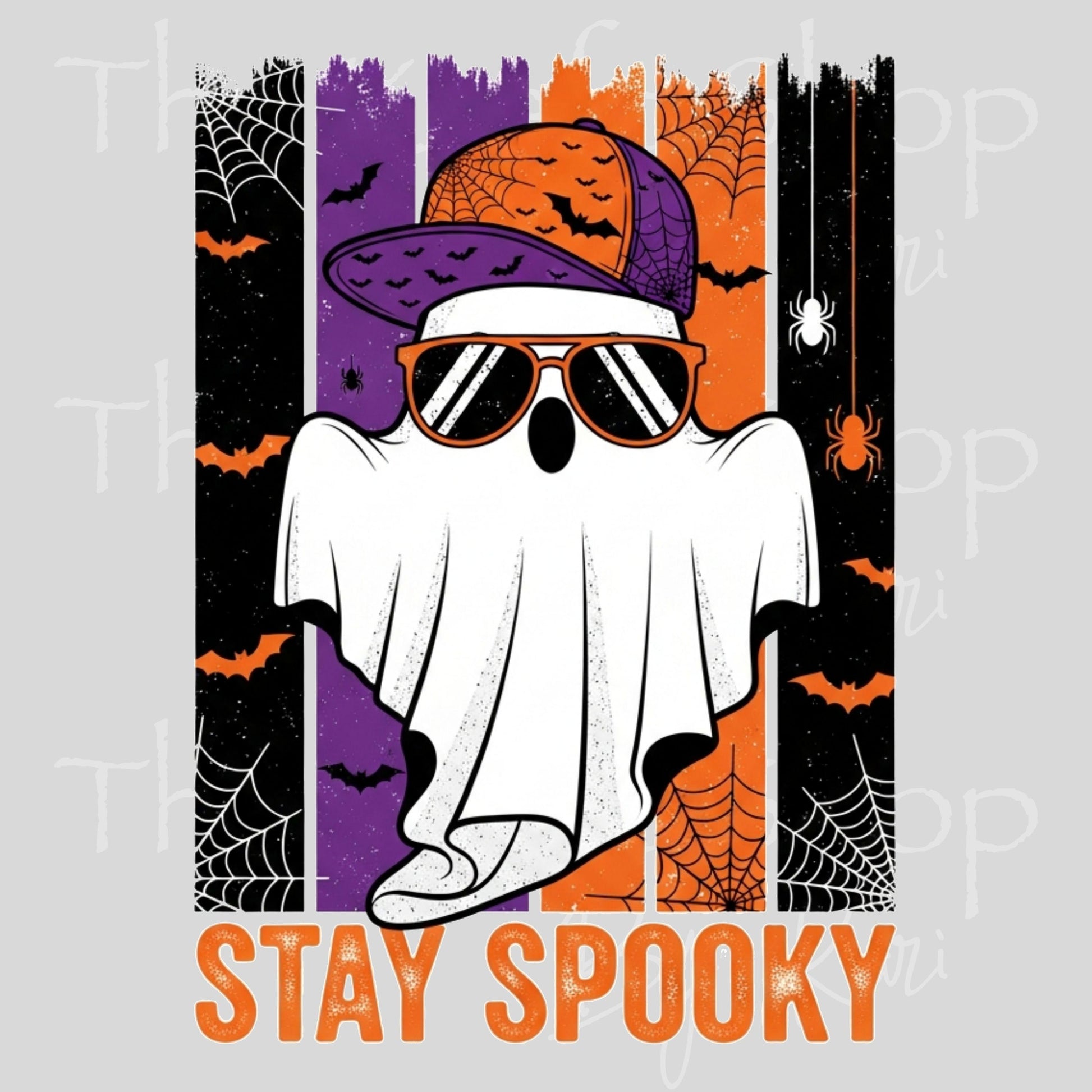 UV DTF Stay Spooky Ghost with Hat and stripe background Halloween decal #7753