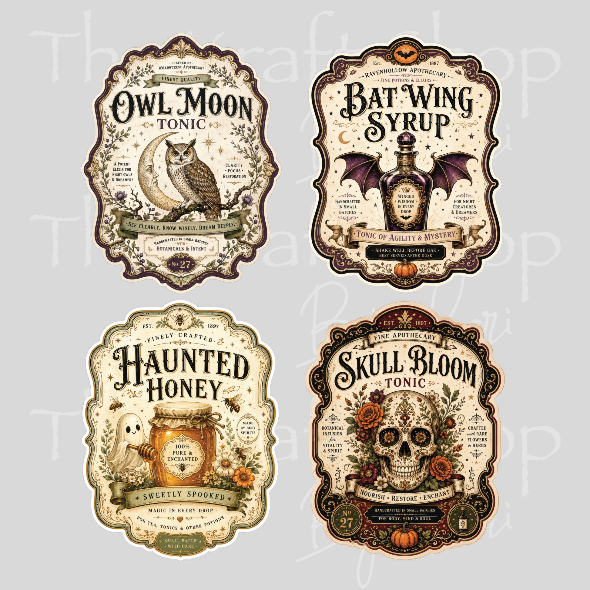 UV DTF Sticker prints Halloween Potion Labels decals 4pk, permanent sticker.#7754