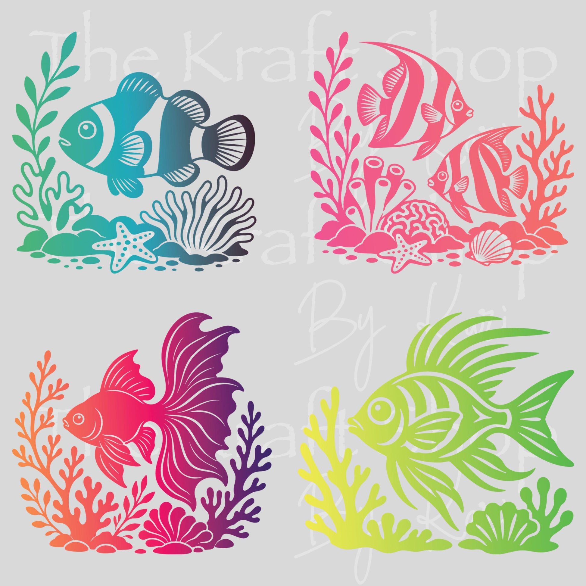 UV DTF Sticker prints. Clown Beta Fish Ombre decals 4pk, permanent sticker.#1161
