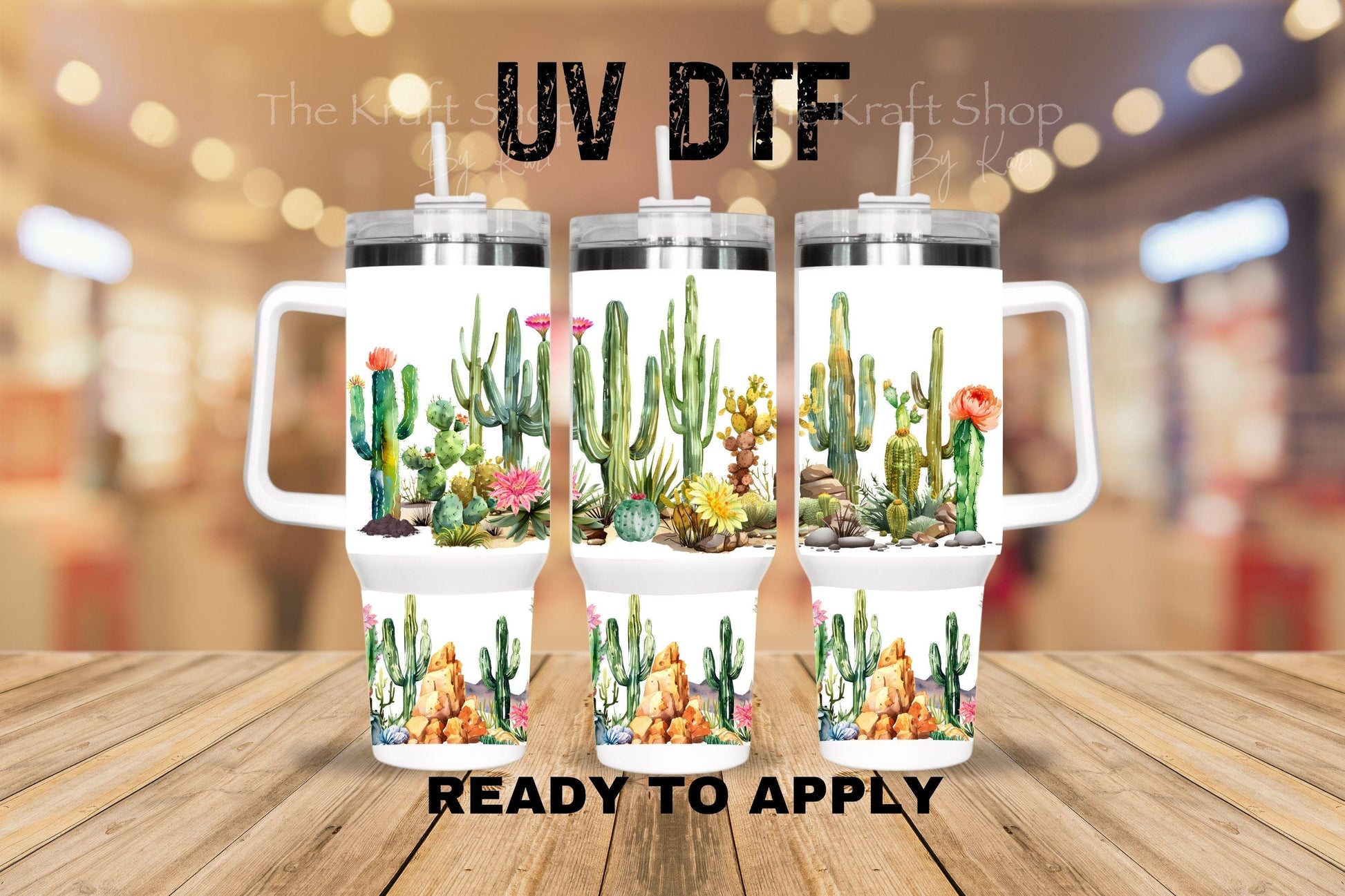 UV DTF 40 oz ready to apply Western Cactus wrap decal , quencher tumbler decal #3213