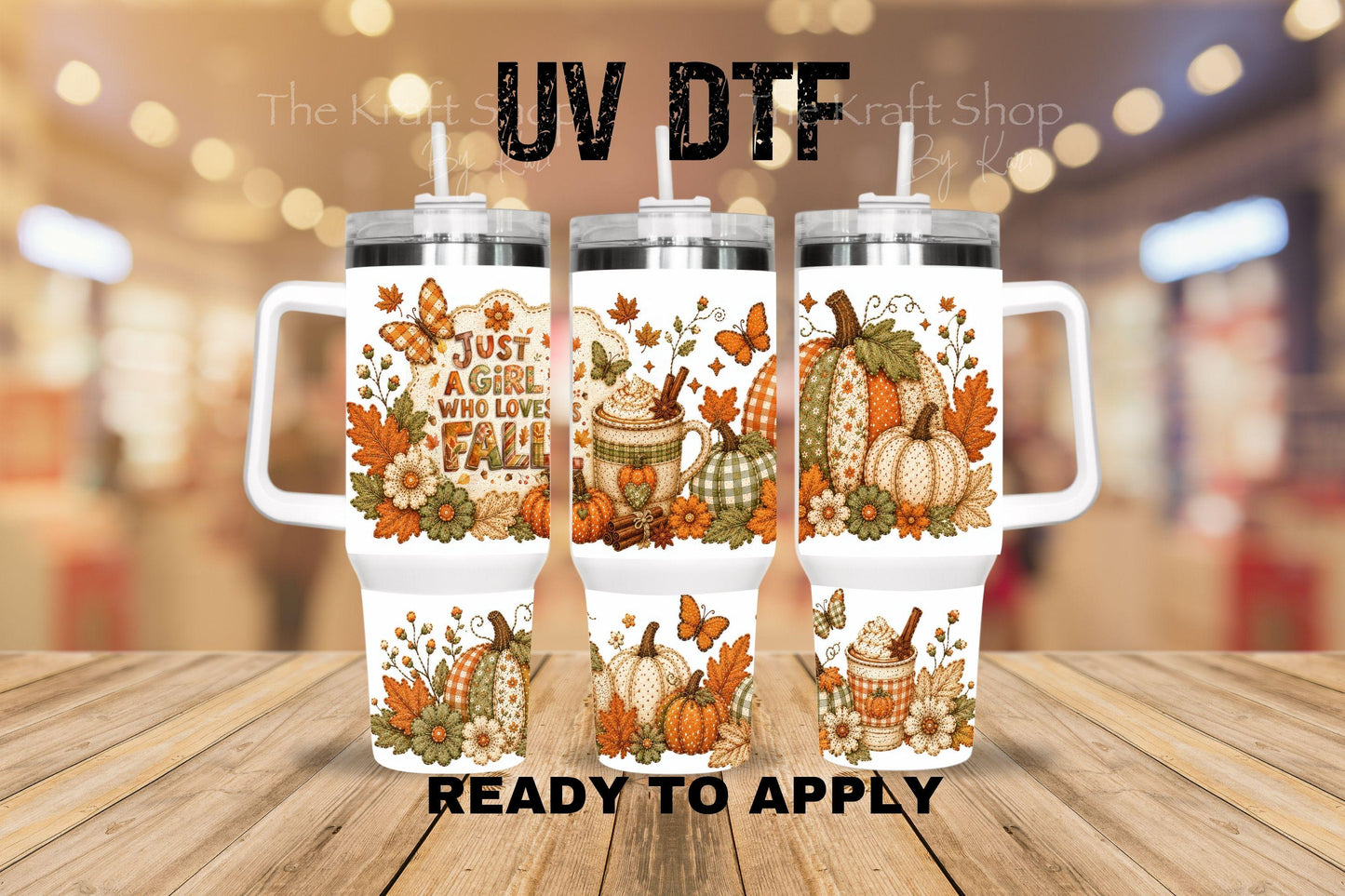 UV DTF 40 oz ready to apply Patchwork Just a Girl That Loves Fall wrap decal , quencher tumbler decal #3218
