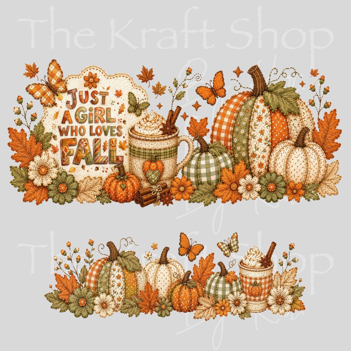 UV DTF 40 oz ready to apply Patchwork Just a Girl That Loves Fall wrap decal , quencher tumbler decal #3218