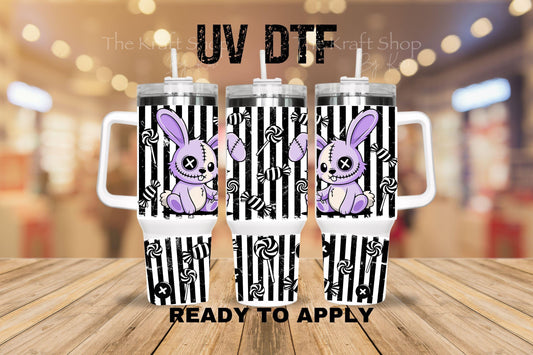 UV DTF 40 oz ready to apply Voodoo Bunny Stripes wrap decal , quencher tumbler decal #3223