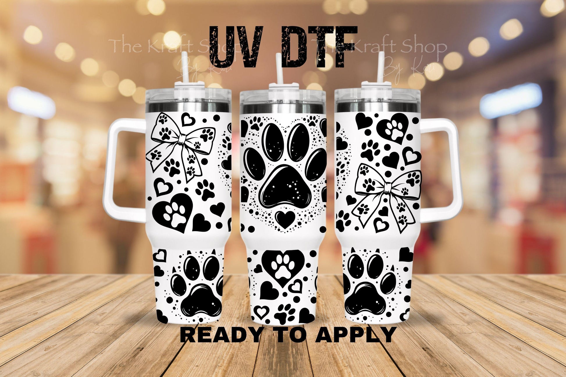 UV DTF 40 oz ready to apply Paw Heart wrap decal , quencher tumbler decal #3224