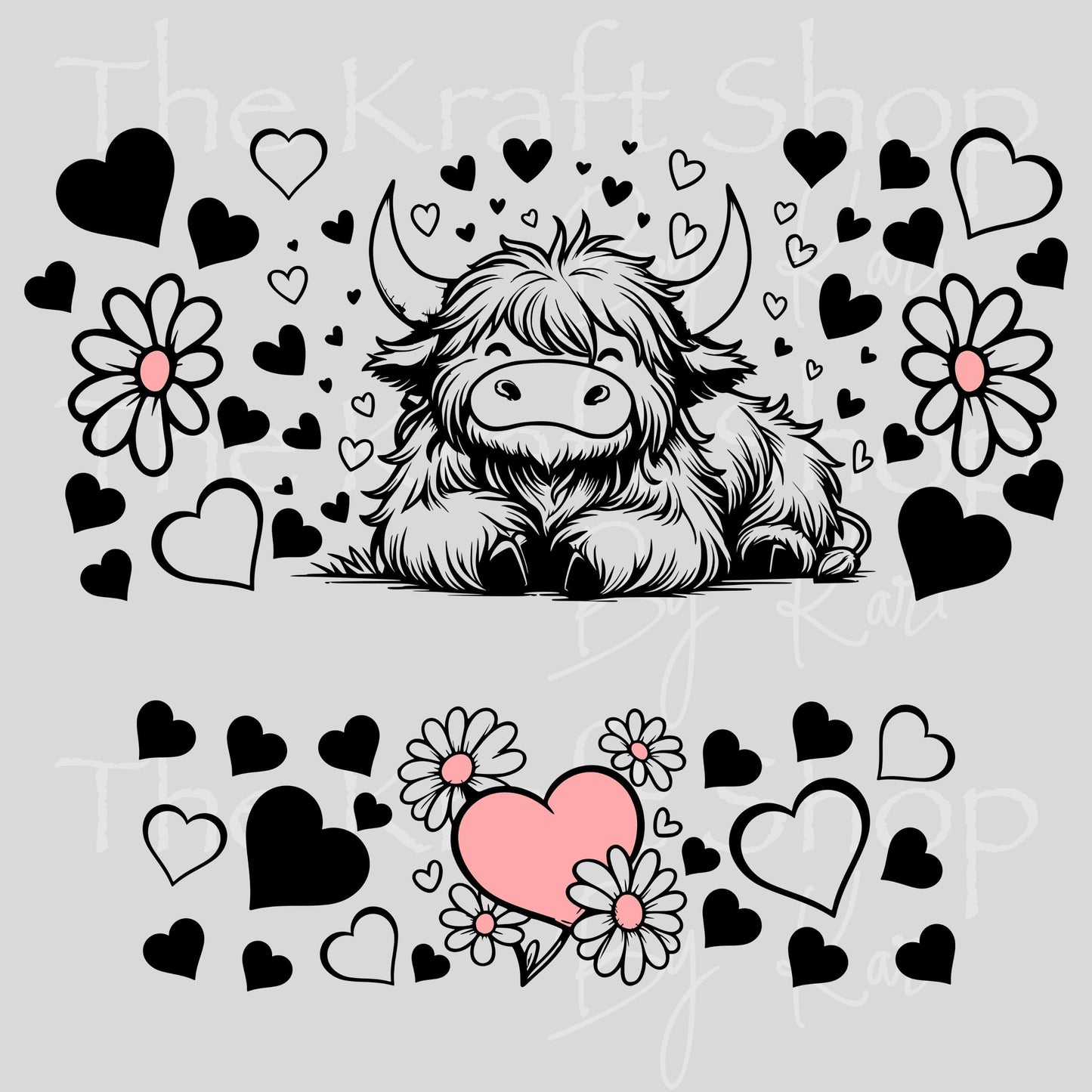 UV DTF 40 oz ready to apply Highland Cow Heart wrap decal , quencher tumbler decal #3225